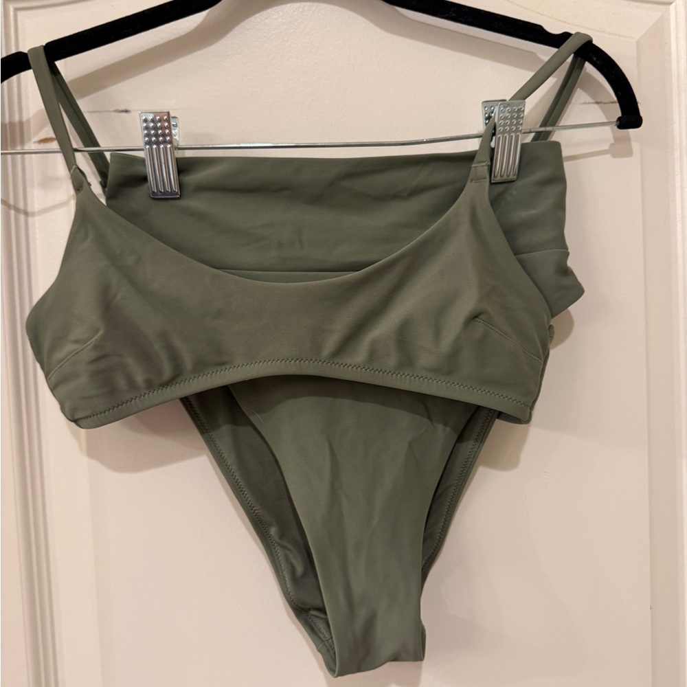 Aerie Olive Green Bikini Set size XS high cut cheeky bottom & scoop top padded